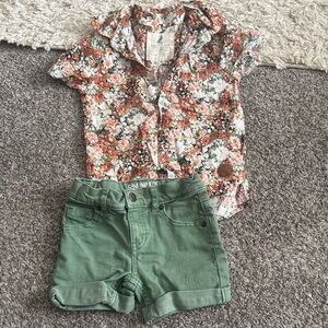 My Brother John Button-Up Shirt and Green Shorts Set